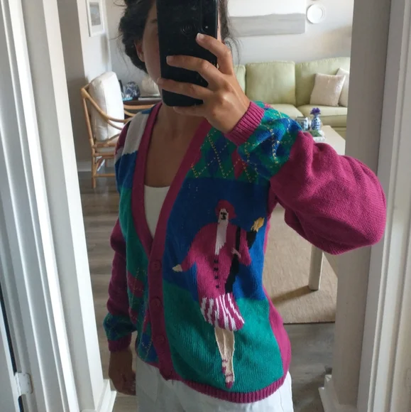 Linksport Pink and Green Golf Sweater - Picture 2 of 5